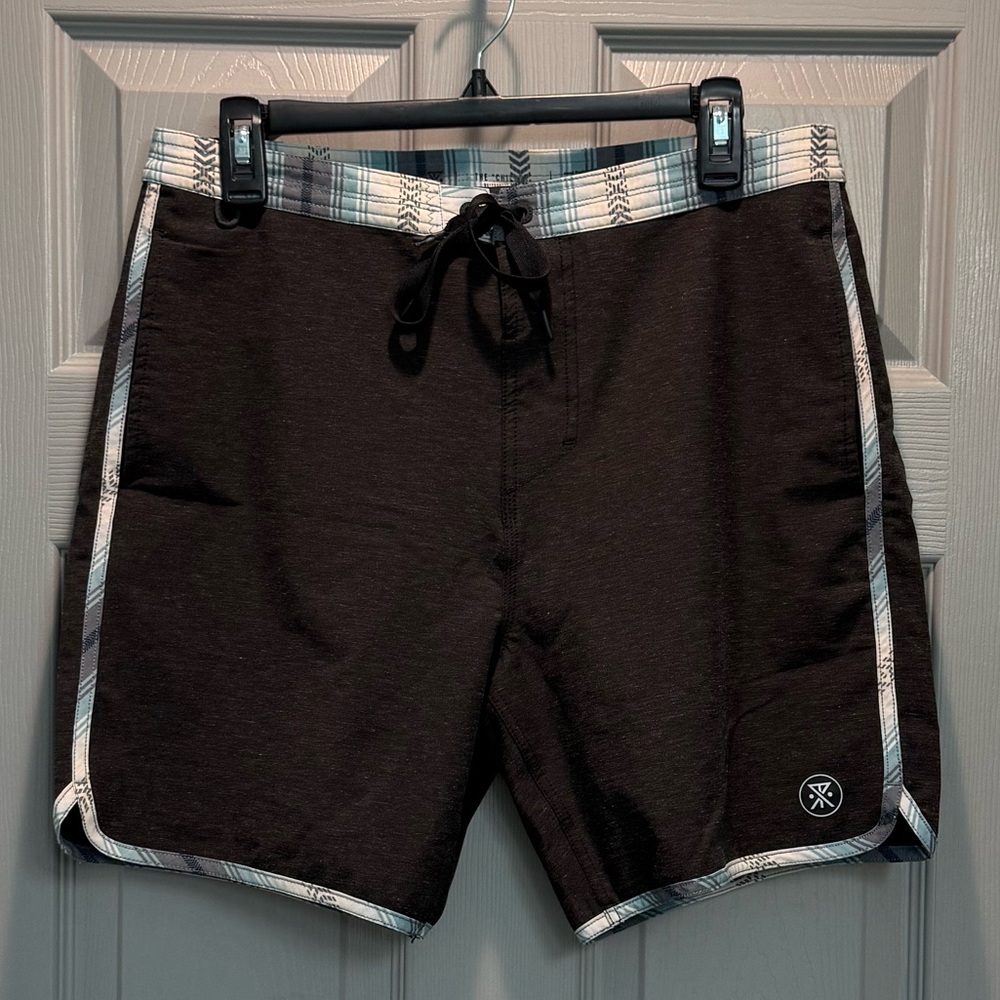 Roark Black Board Shorts with Plaid Accents